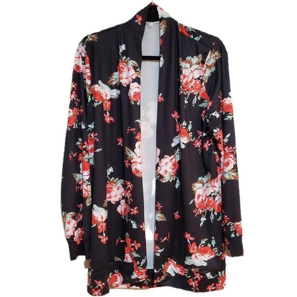 Ecowish 70s Asian Inspired Floral Open Front Cardigan Lightweight Women's XL - Picture 1 of 7